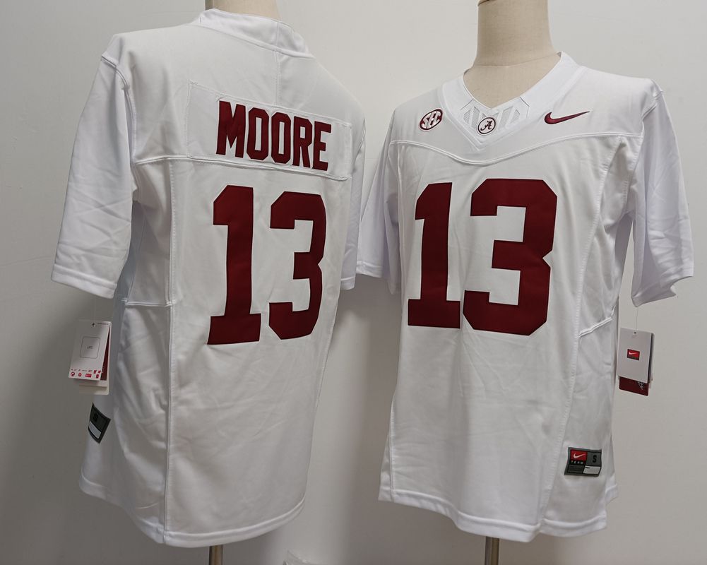 Men Alabama Crimson Tide 13 Moore White Nike 2025 NCAA Jersey